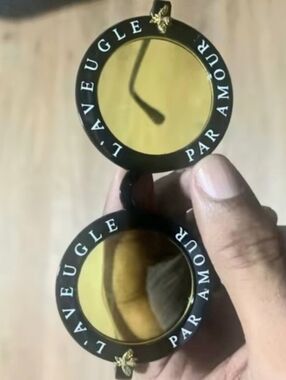 Black Round Sunglasses With Vintage Gold Bee Frames Yellow Granite Lens Kids
